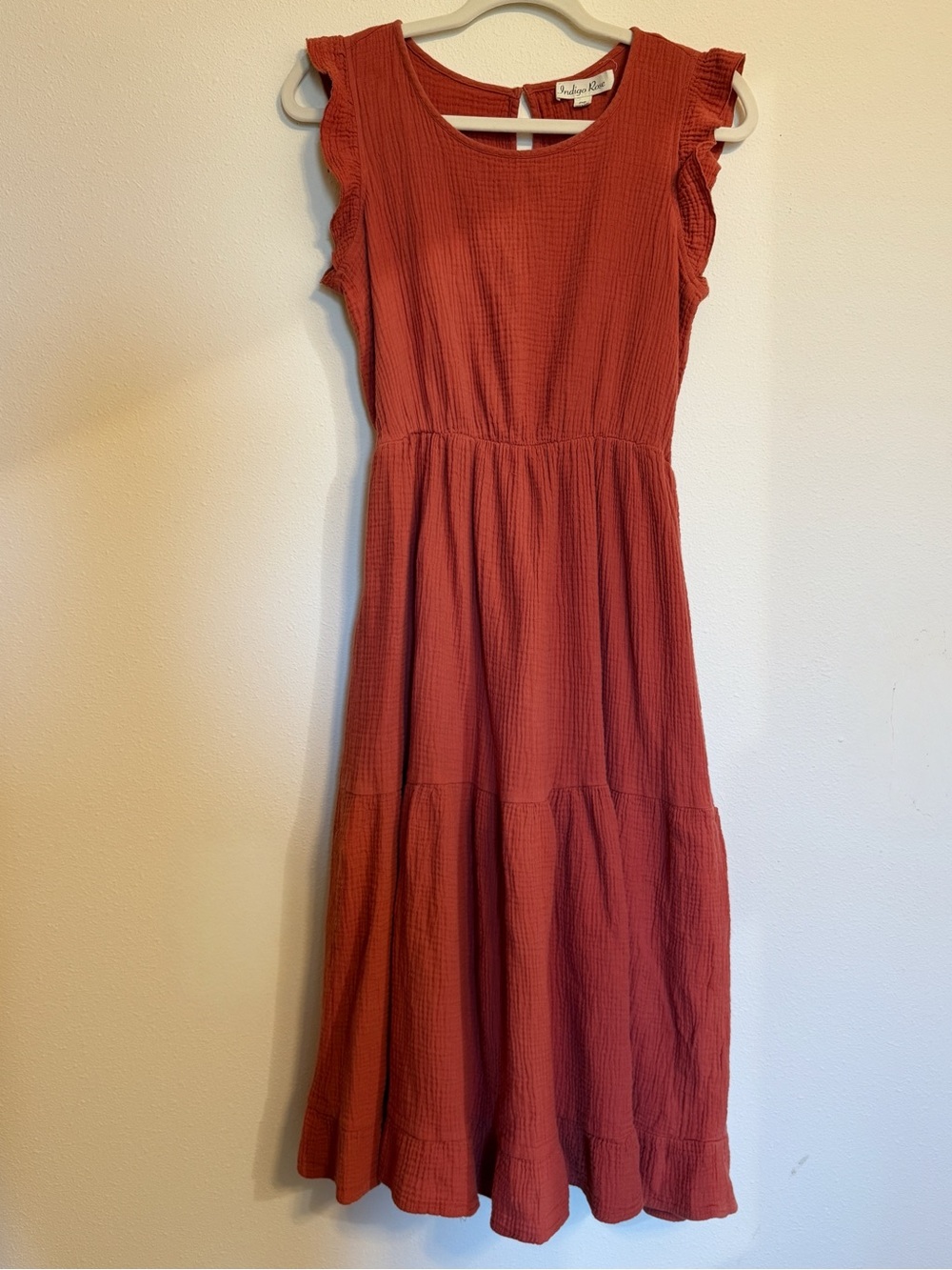 Indigo Rose Dress Long Midi with Ruffle Sleeves